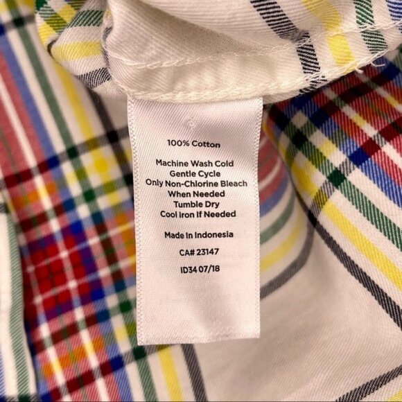 Talbots Classic Cotton Plaid Button Down Shirt Medium White Red Yellow Blue - Picture 11 of 11